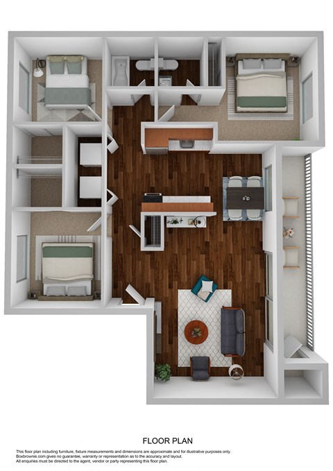 a stylized floor plan with a bedroom and living room